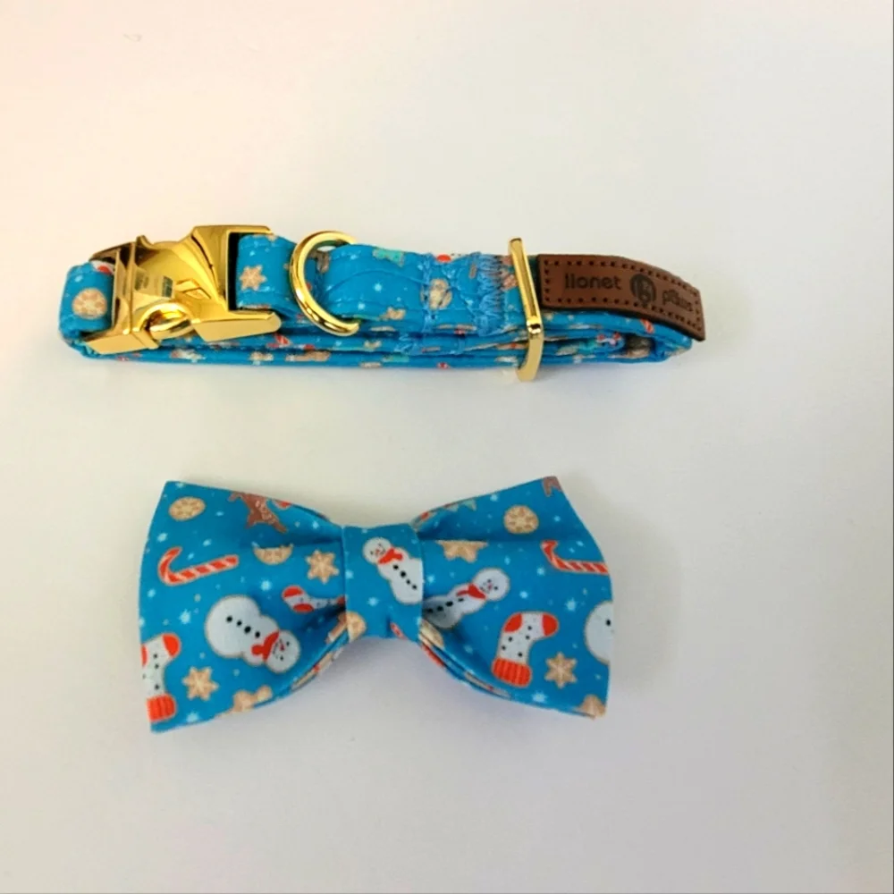 Lionet Paws Christmas Collar & Bow Tie  Blue Size XS